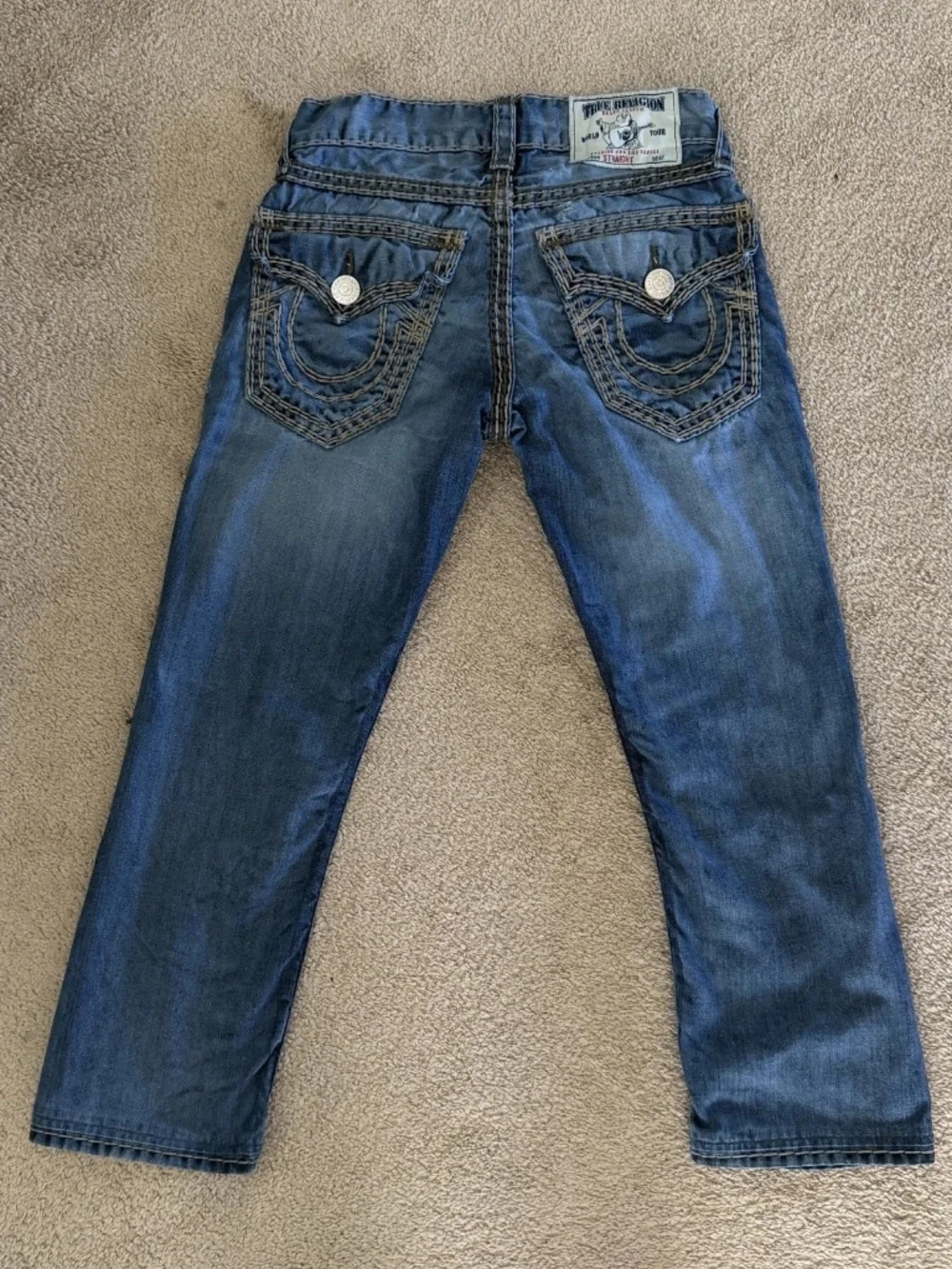 Vtg True Religion Ricky Straight Flap Super QT ThickStitch Mens Jeans 29x27 Hemd